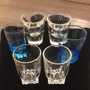 Bundle six vintage shot glasses four federal two pretty blue unmarked barware